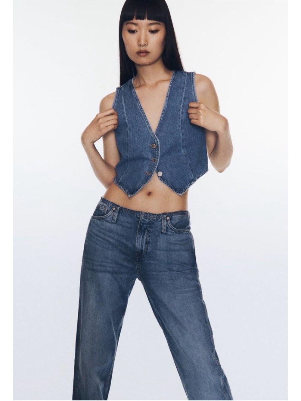 NWT Zara Denim Cropped Waistcoat Vest